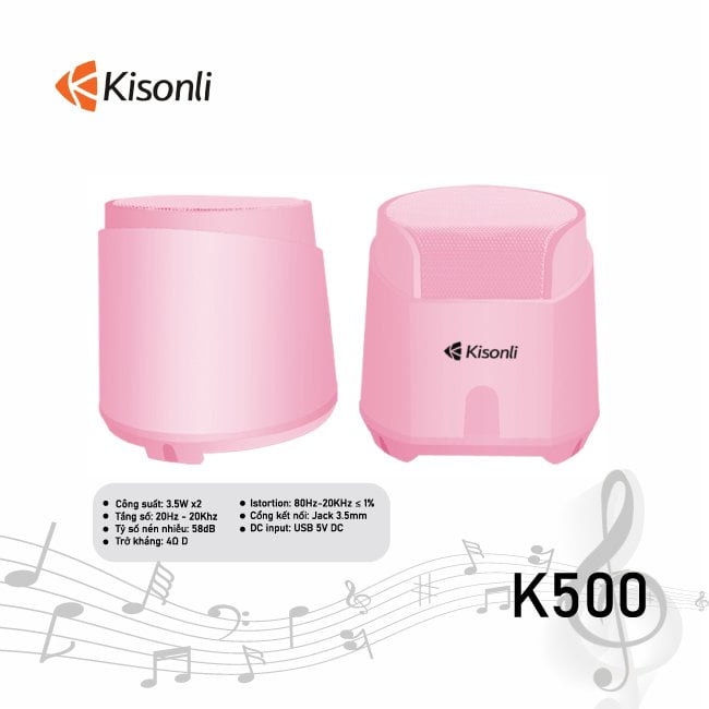 Loa 2.0 Kisonli K500 Pink LED - Hàng chính hãng