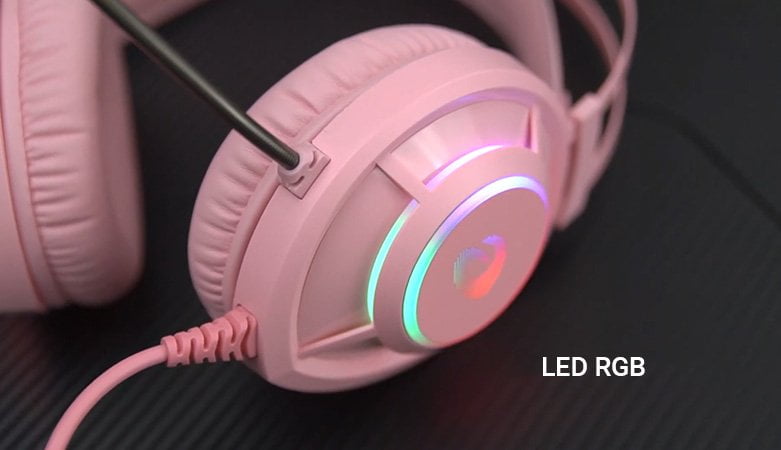 Tai nghe gaming DareU EH469 Queen RGB Hồng || Hệ thống đèn LED chiếu sáng RGB